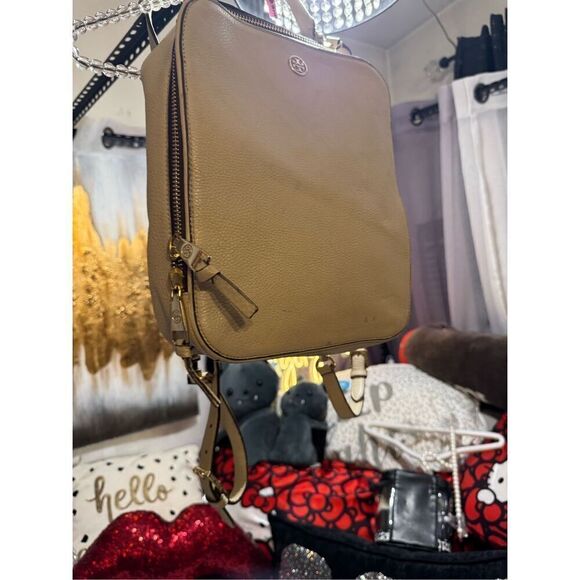 Tory Burch tan leaTher convertible square box backpack bag satchel - Picture 1 of 13